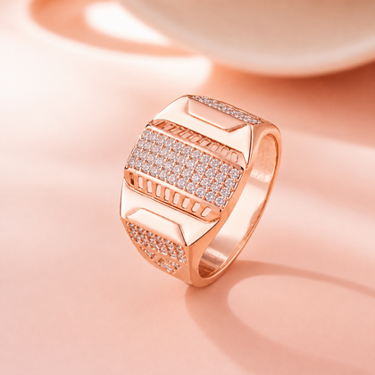 Cluster CZ Diamond 925 Sterling Silver Rose Gold Ring for Men