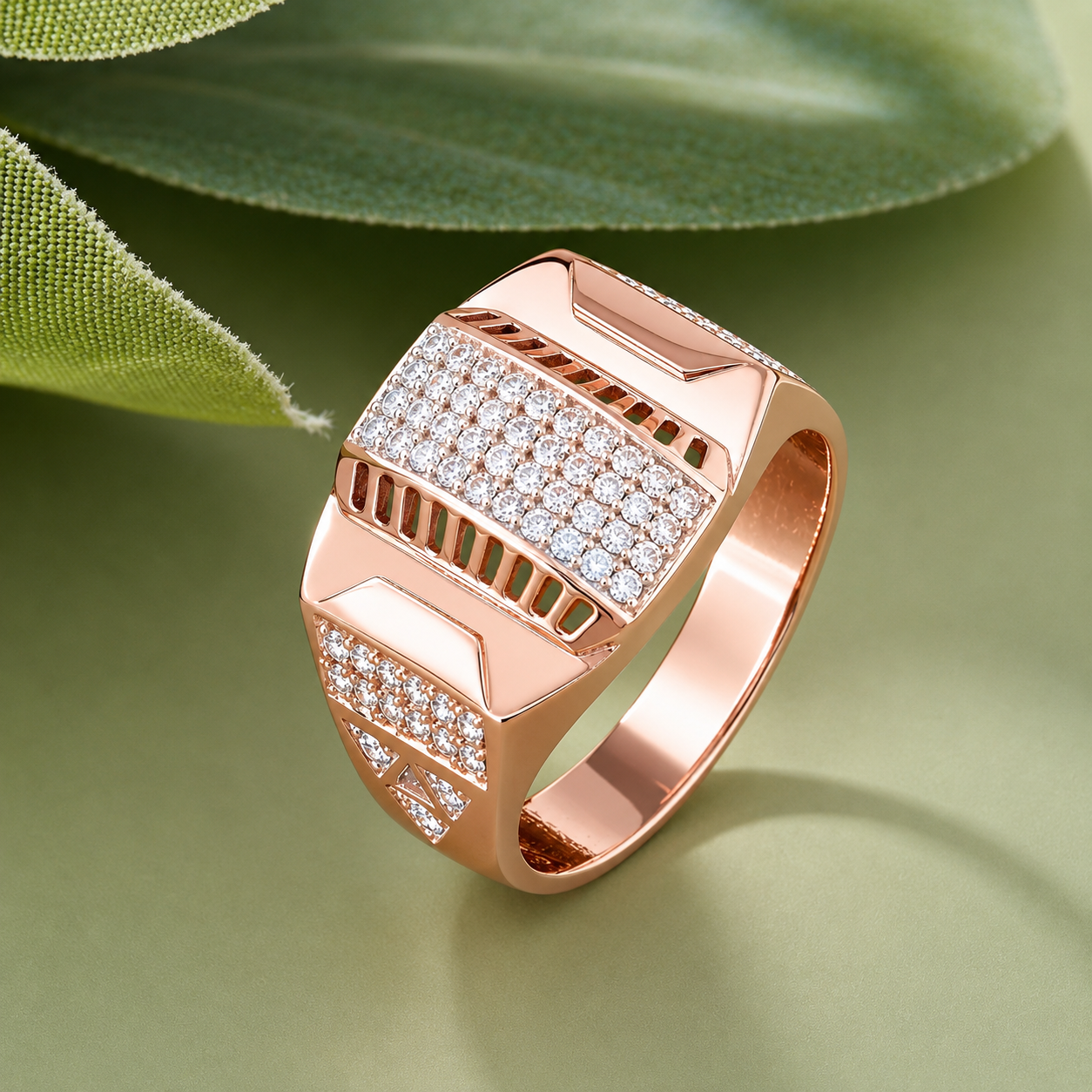 Cluster CZ Diamond 925 Sterling Silver Rose Gold Ring for Men