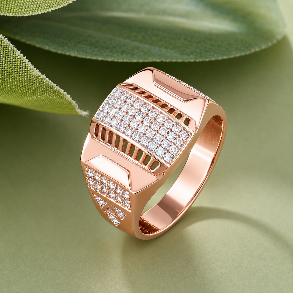 Cluster CZ Diamond 925 Sterling Silver Rose Gold Ring for Men