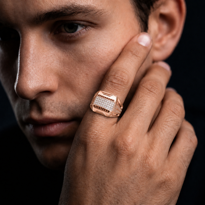 Cluster CZ Diamond 925 Sterling Silver Rose Gold Ring for Men