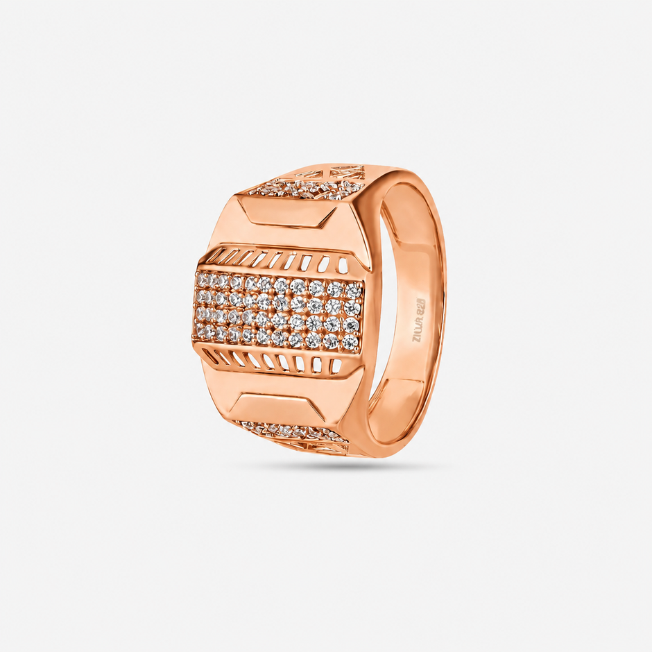Cluster CZ Diamond 925 Sterling Silver Rose Gold Ring for Men