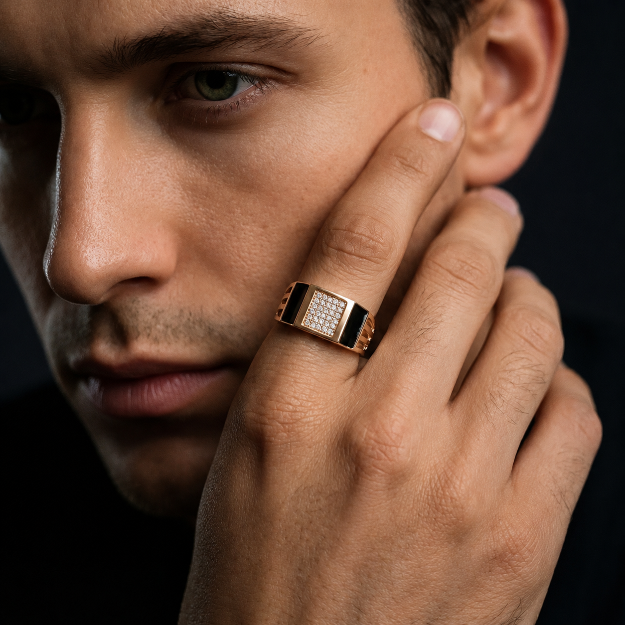 Square Design Modern Diamond 925 Sterling Silver Rose Gold Ring for men