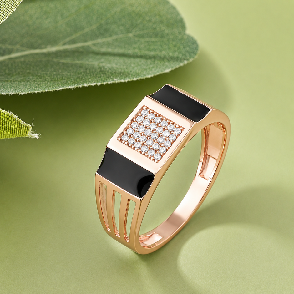 Square Design Modern Diamond 925 Sterling Silver Rose Gold Ring for men