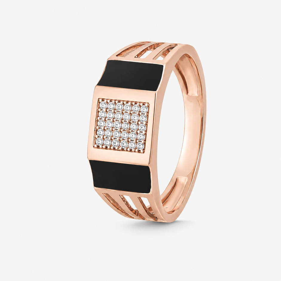 Square Design Modern Diamond 925 Sterling Silver Rose Gold Ring for men