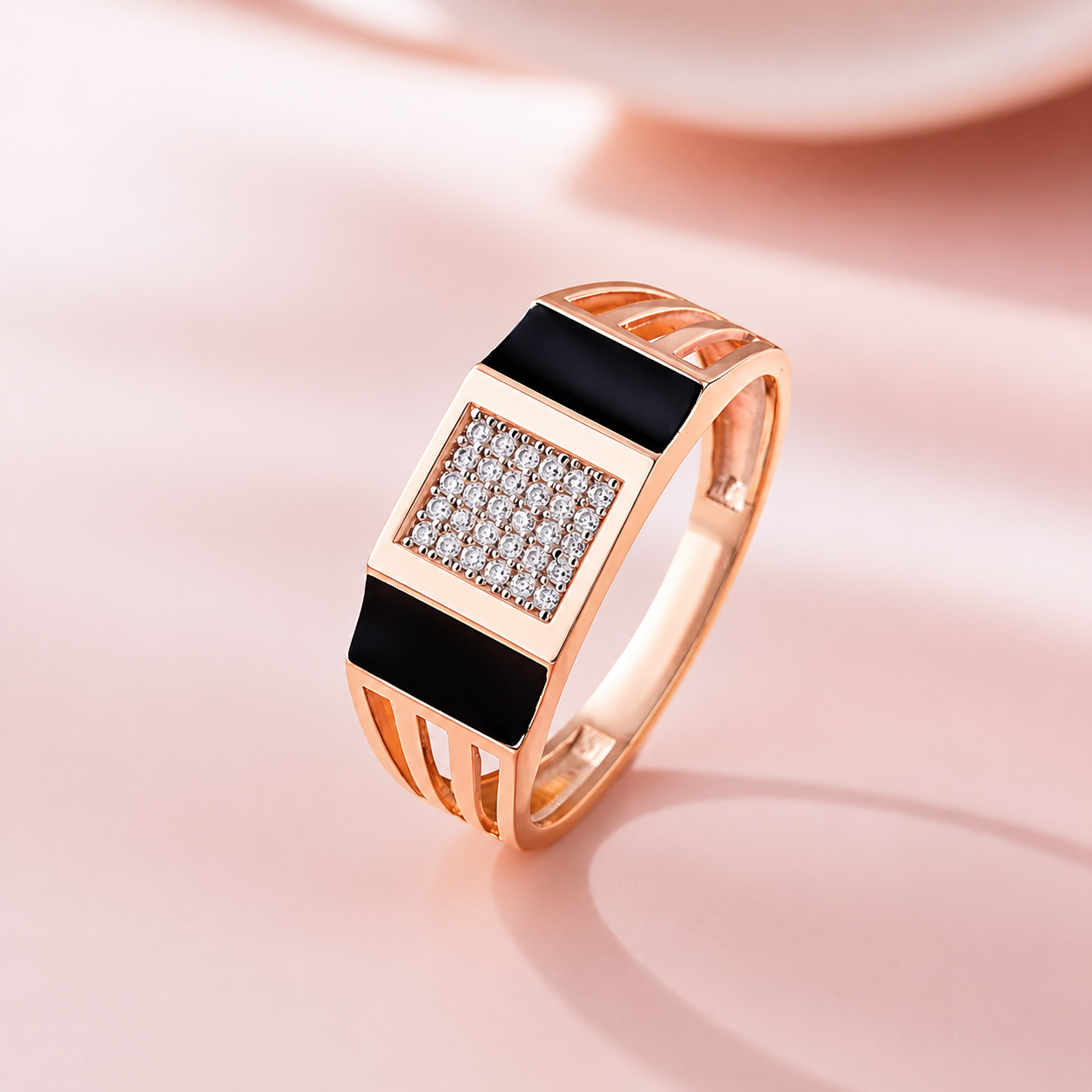 Square Design Modern Diamond 925 Sterling Silver Rose Gold Ring for men