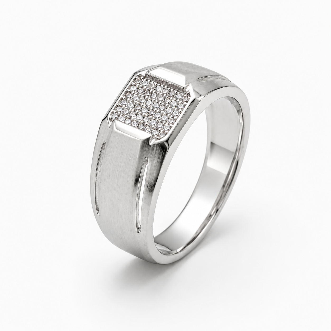 925 sterling silver men’s rectangular CZ cluster statement ring
