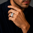 925 sterling silver men’s rectangular CZ cluster statement ring