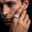 925 sterling silver men’s rectangular CZ cluster statement ring