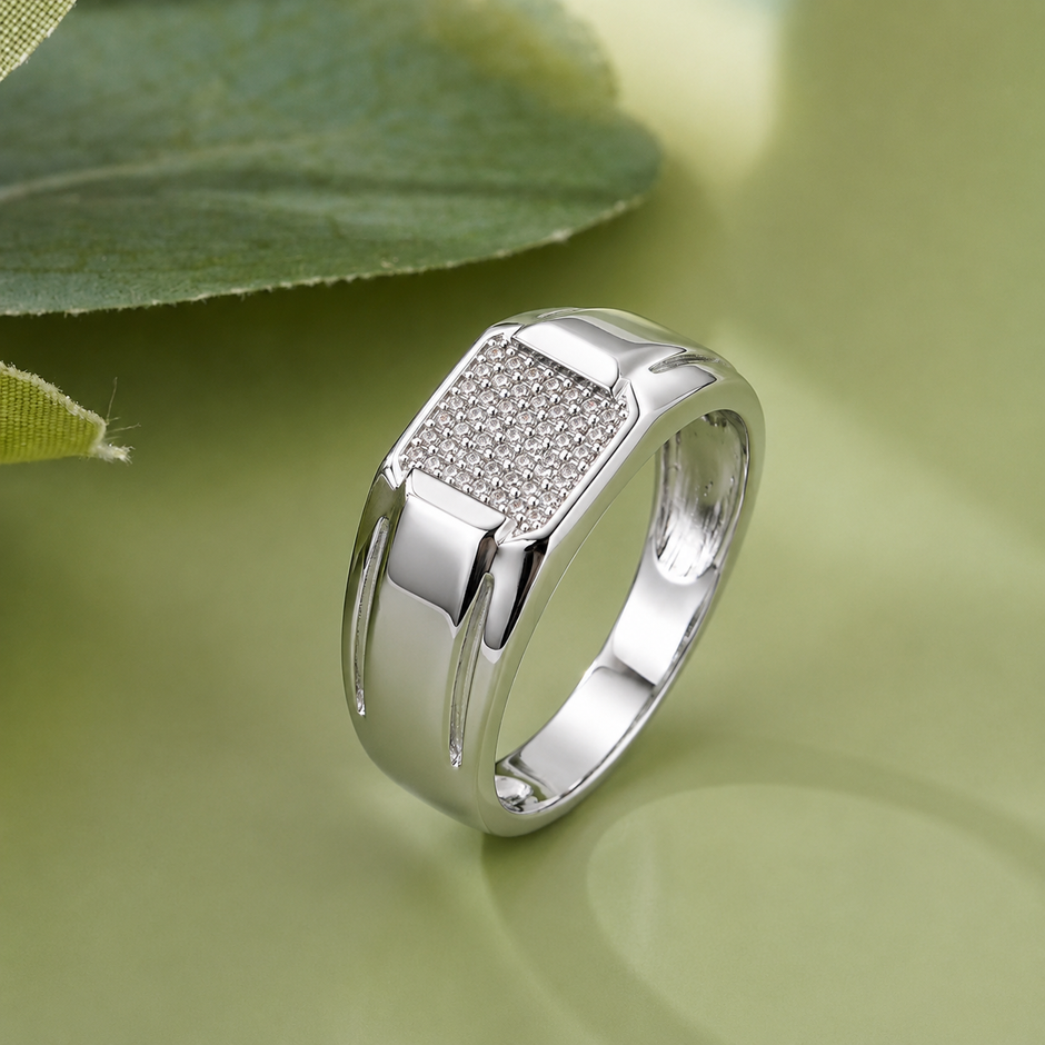 925 sterling silver men’s rectangular CZ cluster statement ring