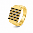 Black Enamel CZ Stripe Ring for Men 925 Sterling Silver Gold Finish