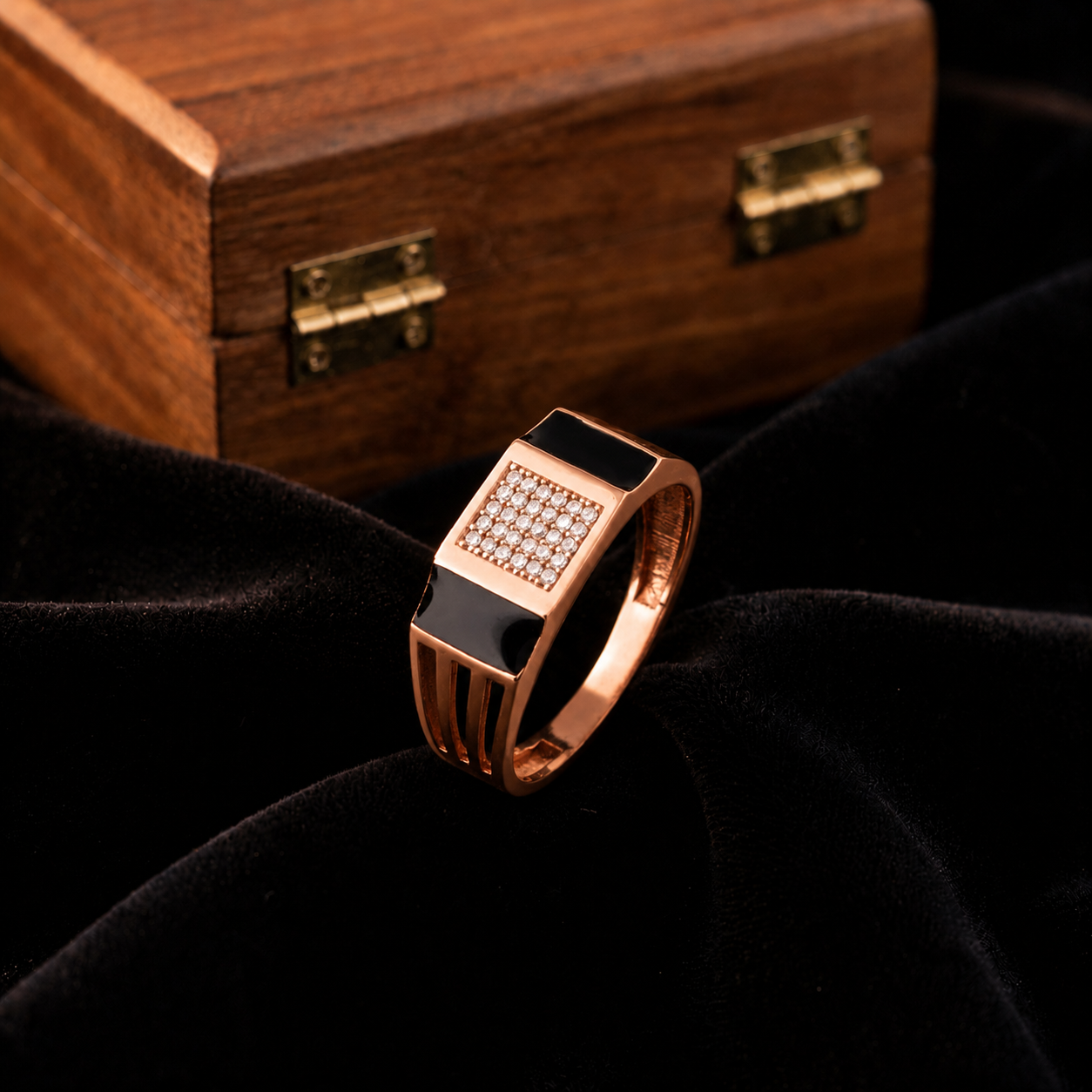 Square Design Modern Diamond 925 Sterling Silver Rose Gold Ring for men