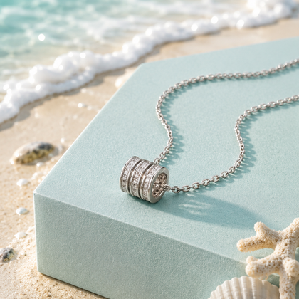 Multi Band Sparkle Diamond 925 Sterling Silver Pendant Chain for Women