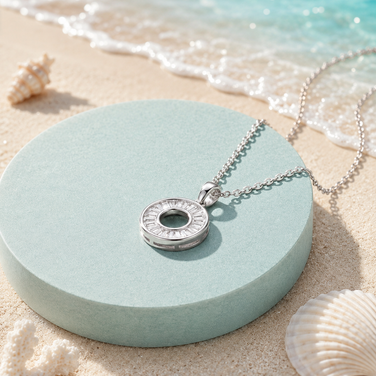 Circle Halo Radiance Diamond 925 Sterling Silver Pendant Chain for Women