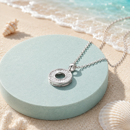 Circle Halo Radiance Diamond 925 Sterling Silver Pendant Chain for Women
