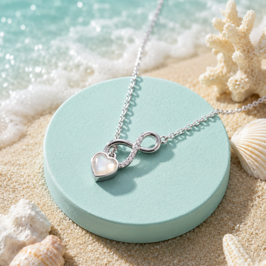 Infinity Love Pearl Heart Diamond 925 Sterling Silver Pendant Chain for Women