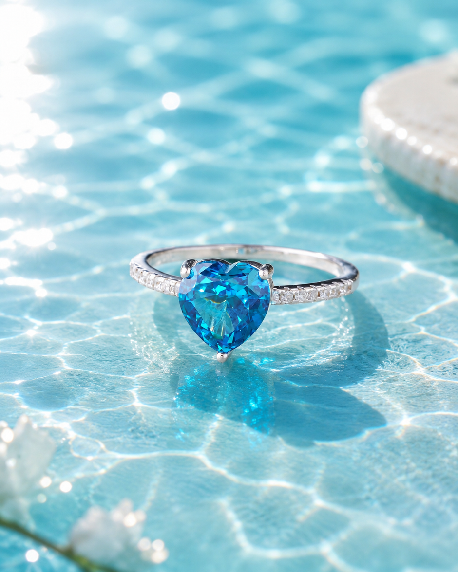 Blue Heart Solitaire Ring