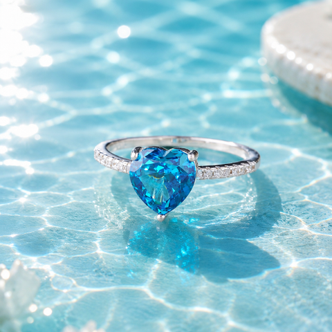 Blue Heart Solitaire Ring