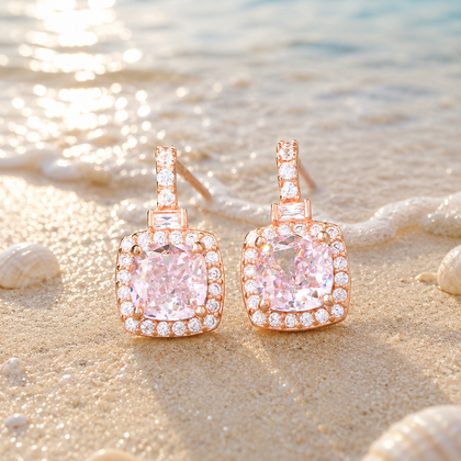 Blush Pink Stone Rose Gold Earrings