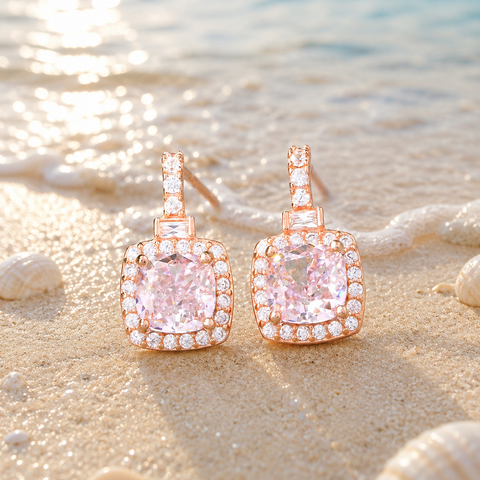 Pink Stone Square Design Earrings
