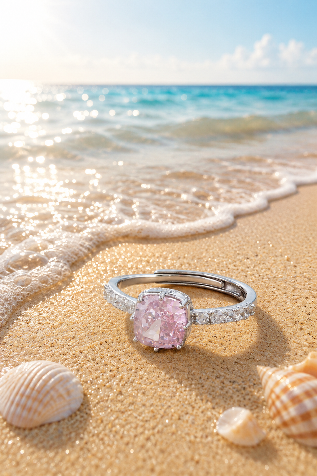 Pink Cushion Solitaire Ring