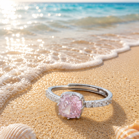 Pink Cushion Solitaire Ring
