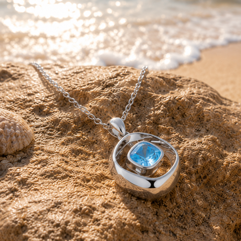Azure Spark Diamond Square Design 925 Sterling Silver Pendant Chain for Women