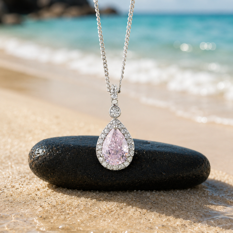 Blush Drop Diamond Pink Stone 925 Sterling Silver Pendant for Women