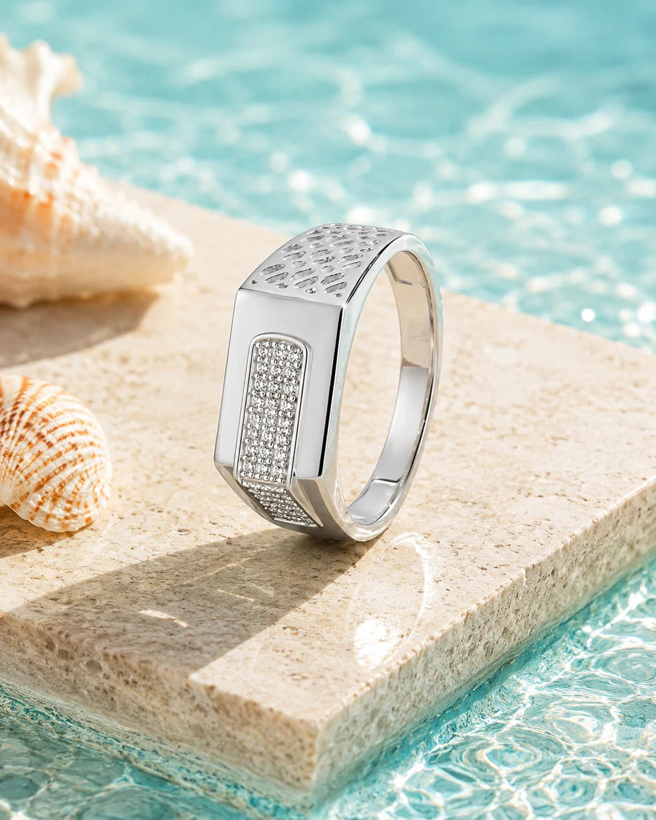 925 Sterling Silver Men's Ring with CZ Stones