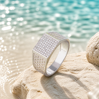 Diamond Texture Statement Ring for Men 925 Sterling Silver