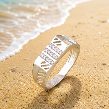Modern Diamond Line Ring for Men 925 Sterling Silver