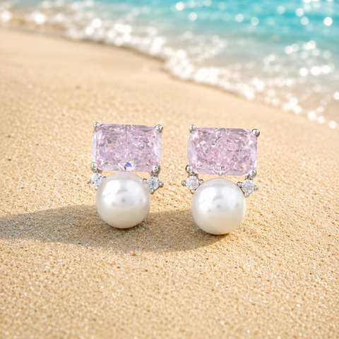 Emerald Cut Pearl Earrings