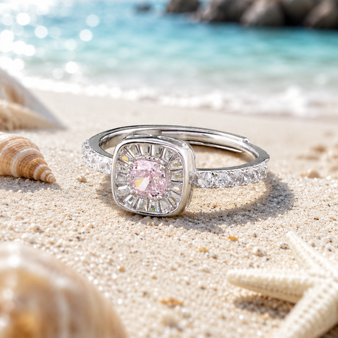 Pink Diamond Silver Ring