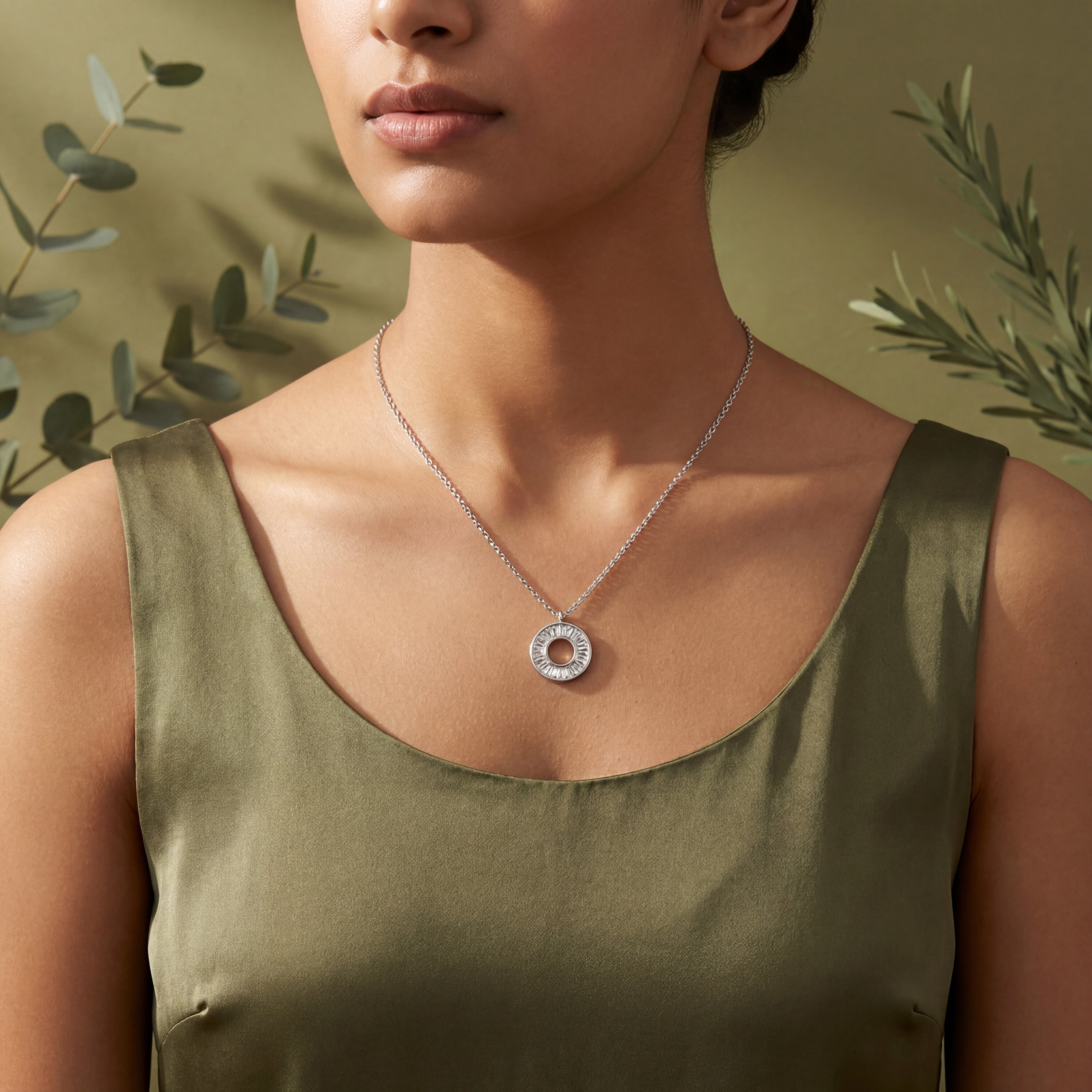 circle halo diamond 925 sterling silver pendant chain