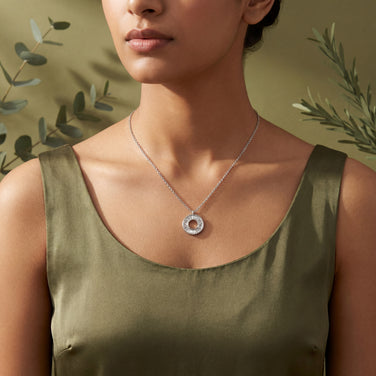 Circle Halo Radiance Diamond 925 Sterling Silver Pendant Chain for Women