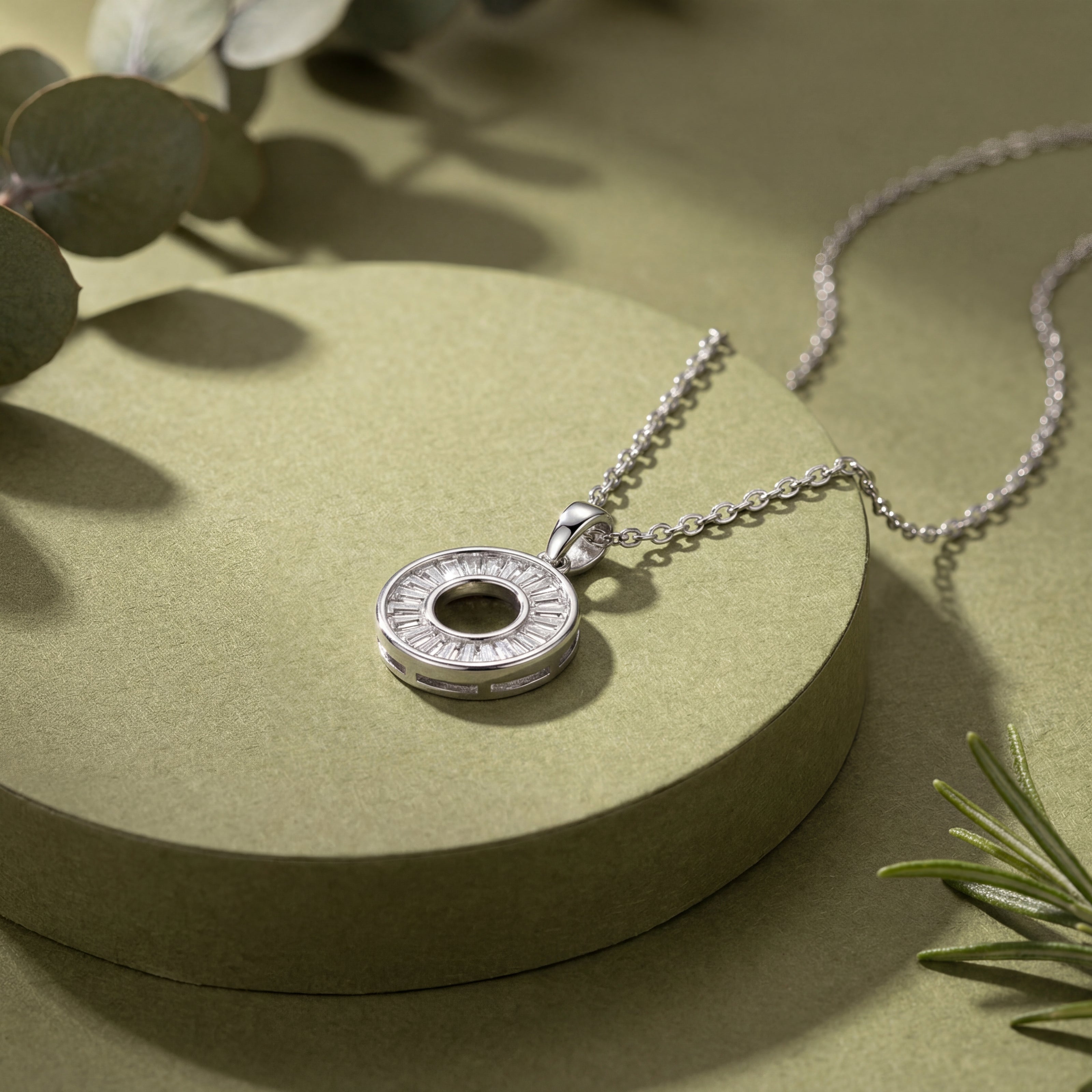 circle halo diamond 925 sterling silver pendant chain