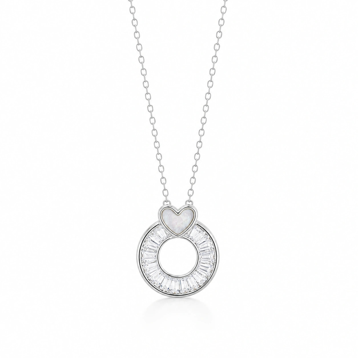 Circle Heart Diamond 925 Sterling Silver Pendant Chain for Women