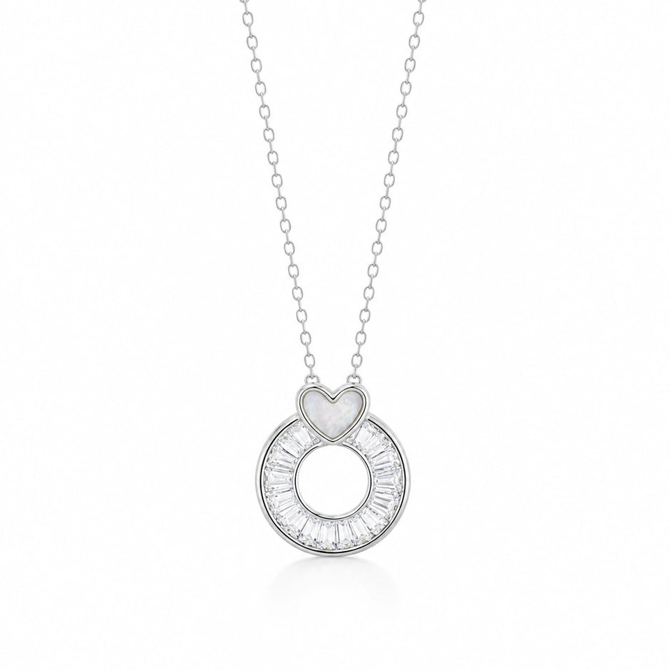 Circle Heart Diamond 925 Sterling Silver Pendant Chain for Women