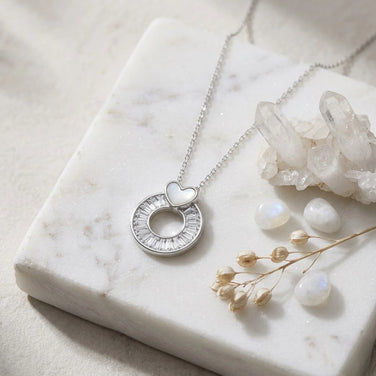 Circle Heart Diamond 925 Sterling Silver Pendant Chain for Women