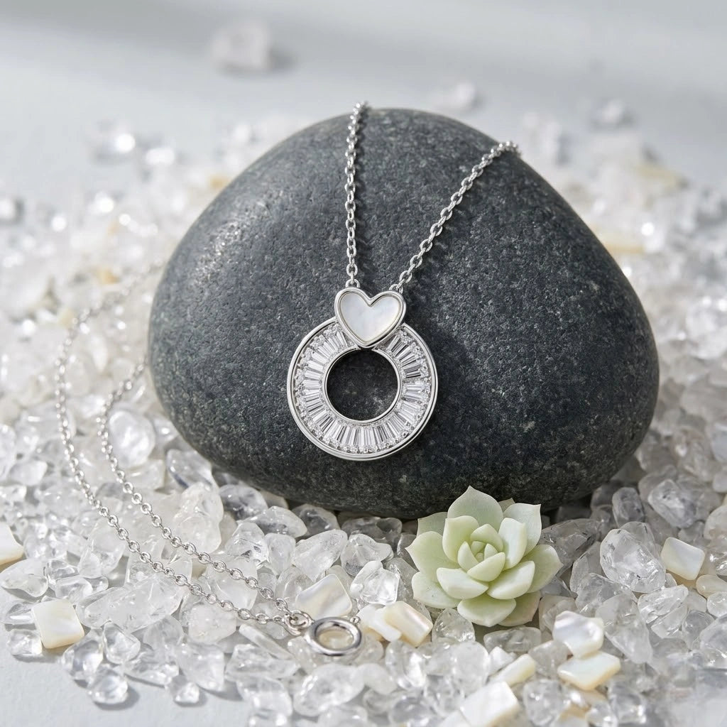 Circle Heart Diamond 925 Sterling Silver Pendant Chain for Women