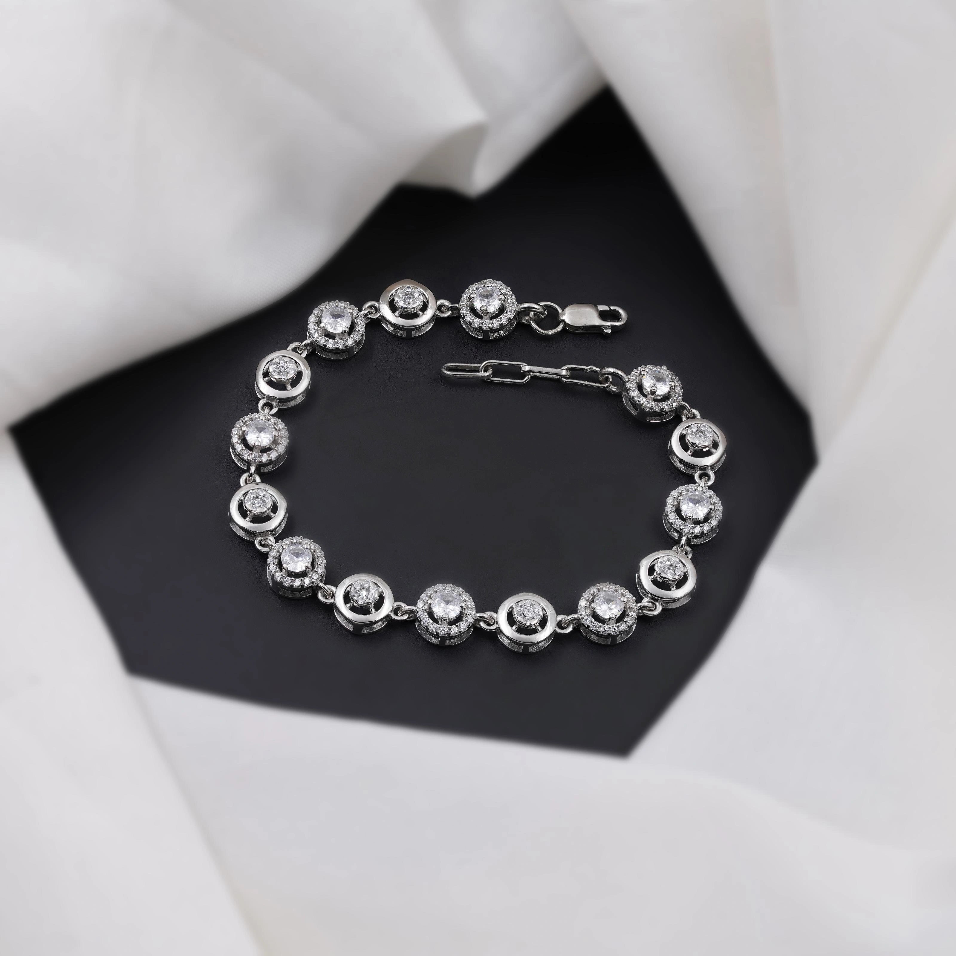 Halo Diamond Adjustable Silver Bracelet for Women