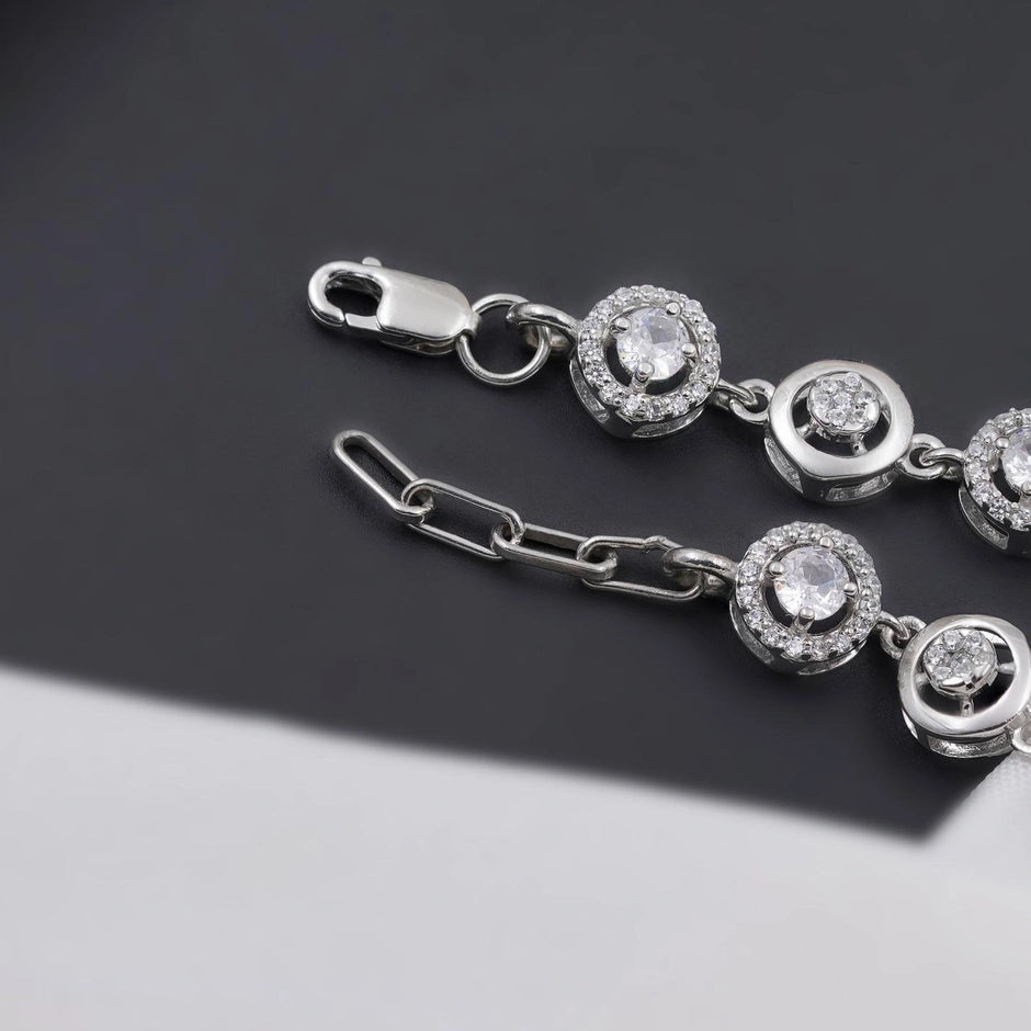Halo Diamond Adjustable Silver Bracelet for Women