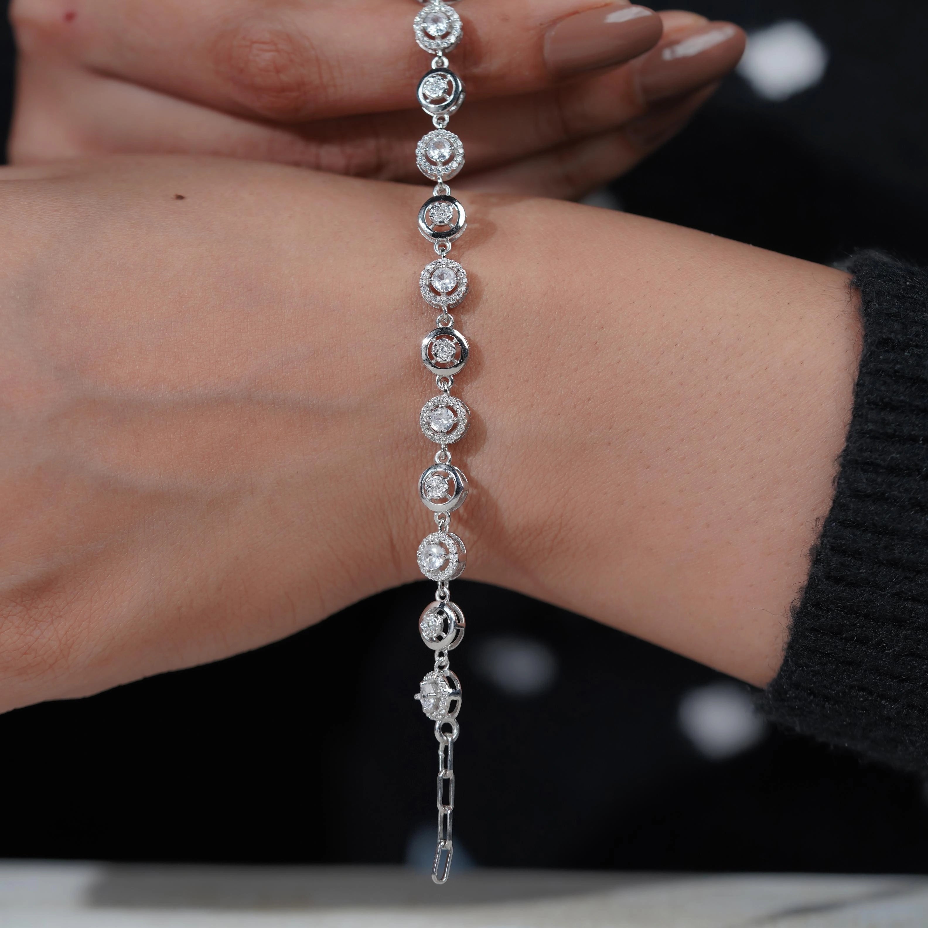 Halo Diamond Adjustable Silver Bracelet for Women