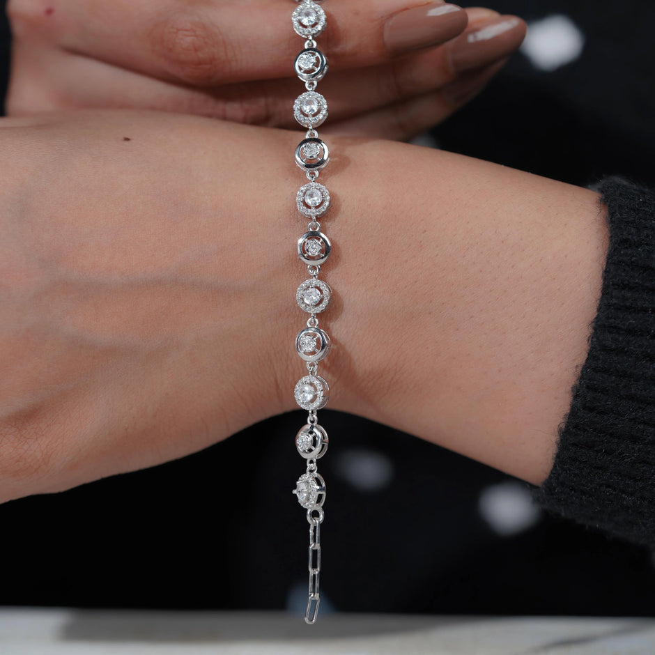 Halo Diamond Adjustable Silver Bracelet for Women