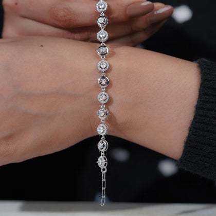 Halo Diamond Adjustable Silver Bracelet for Women