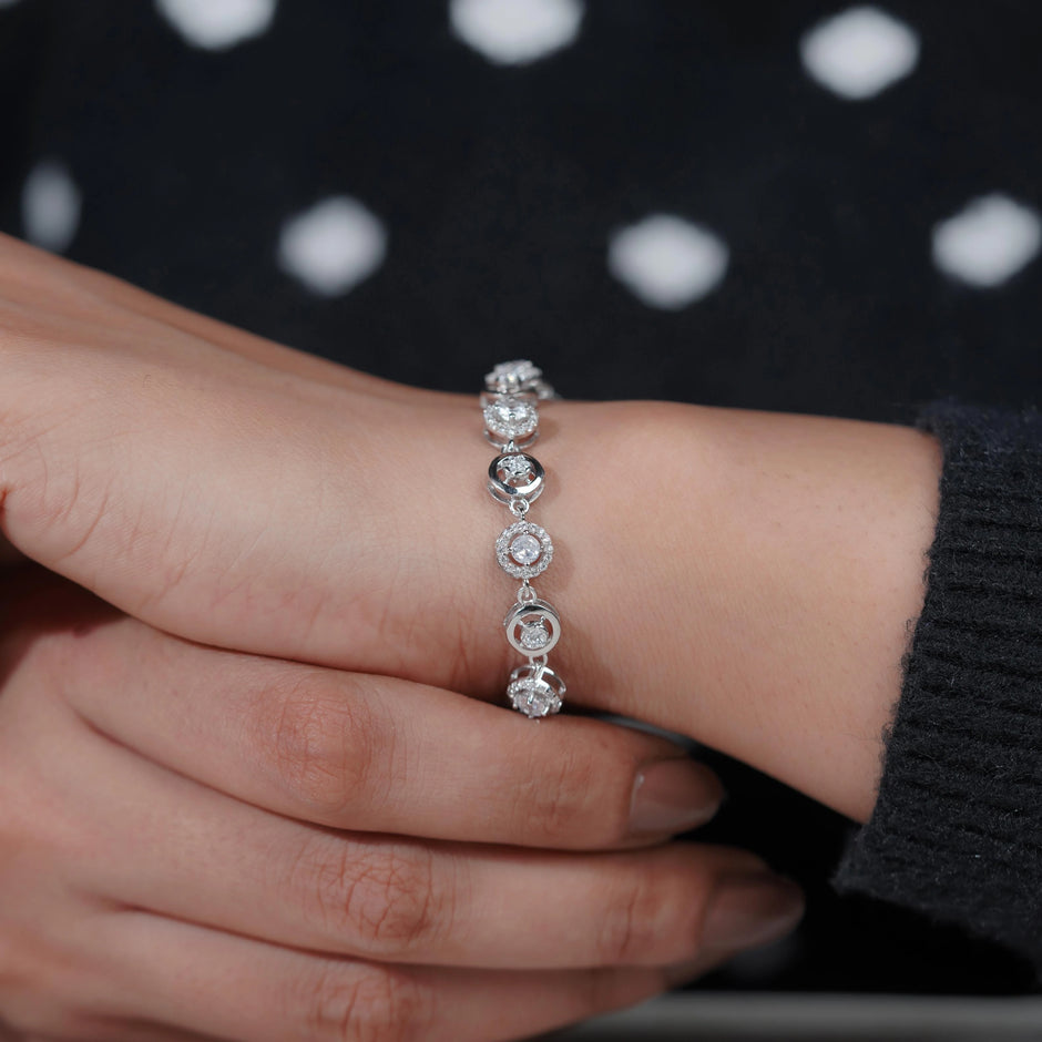 Halo Diamond Adjustable Silver Bracelet for Women