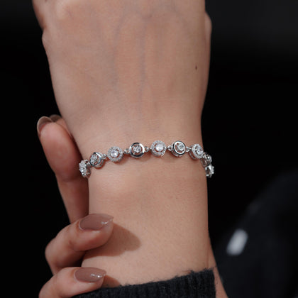 Circular Halo CZ 925 Sterling Silver Adjustable  Bracelet for Women