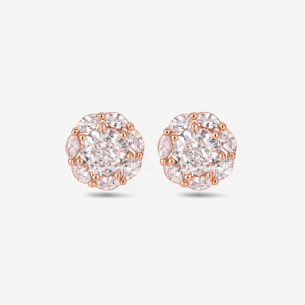 Classic Diamond CZ Rose Gold Stud Earrings