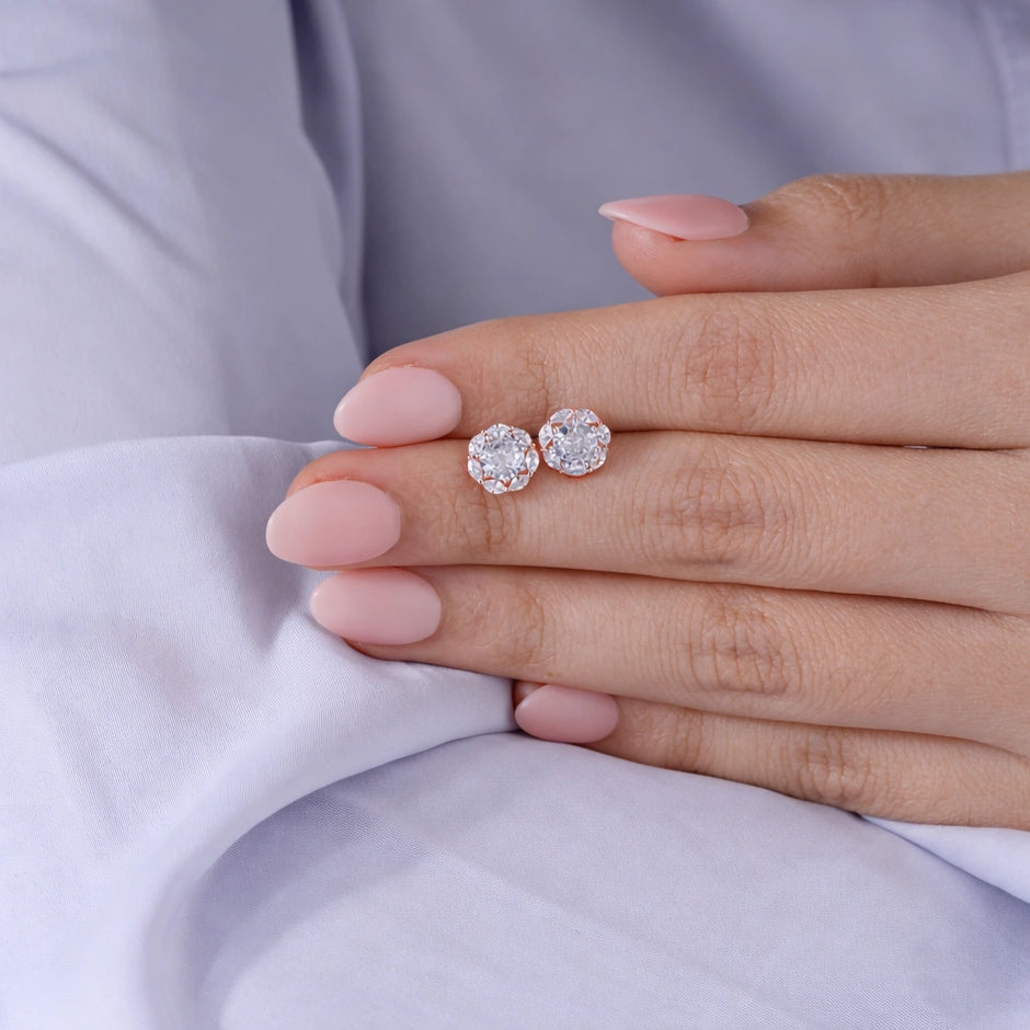 Classic Diamond CZ Rose Gold Stud Earrings