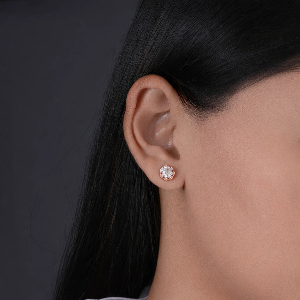 Classic Diamond CZ Rose Gold Stud Earrings