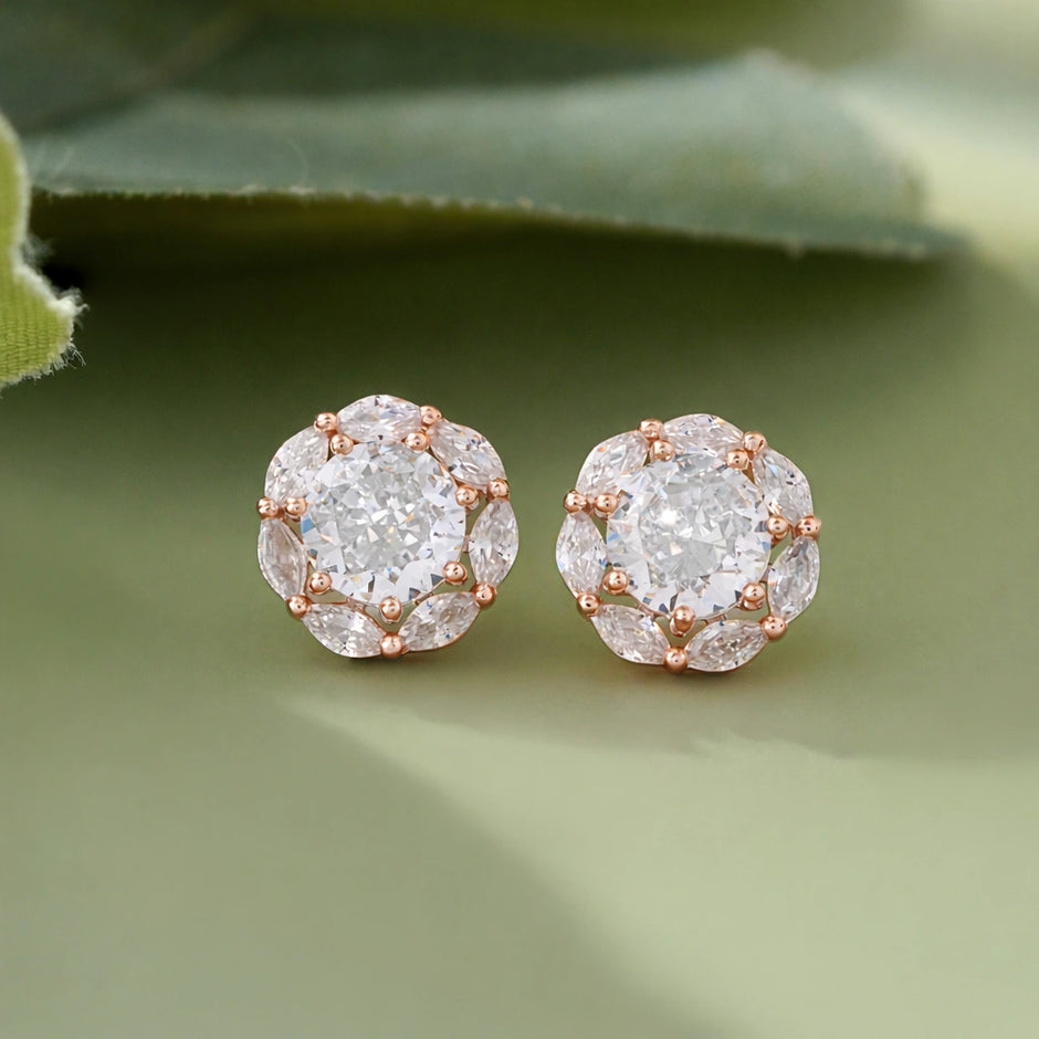 Classic Diamond CZ Rose Gold Stud Earrings